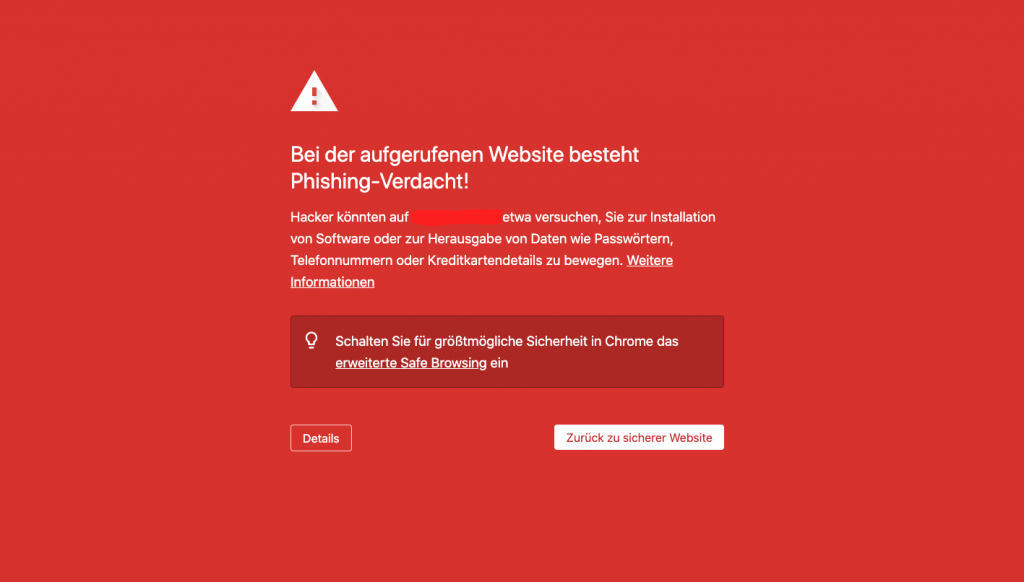 Google Warnmeldung Schadcode oder Phishing auf Website