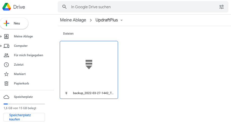 UpdraftPlus Backup in Google Drive